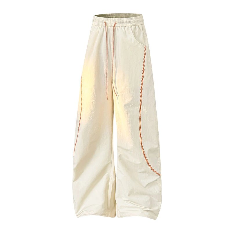 Design Wide-Leg Pants with Contrasting Stitching Beige Pants