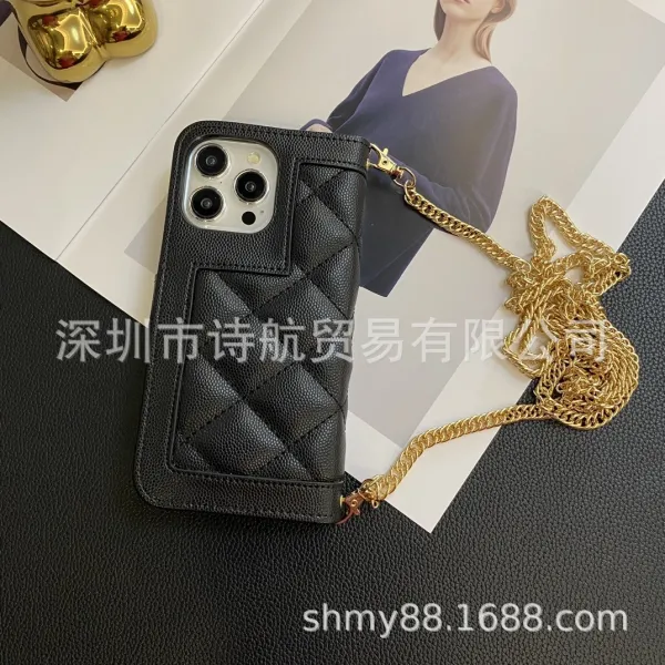 Design Quilted Chain Wallet Case Black - 7