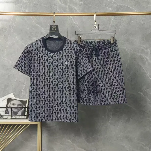 Lacoste Diamond Pattern Set Navy / Gray T-Shirt and Shorts - 1