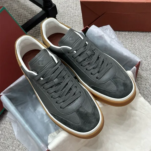 Design Low-Top Leather Sneakers Black White Gum Sole - 30