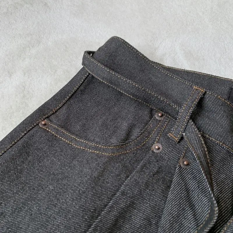 Design Wide-Leg Drawstring Waist Black Denim Jeans - 12
