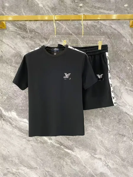 Louis Vuitton Monogram Stripe T-Shirt and Shorts Set Black - 1