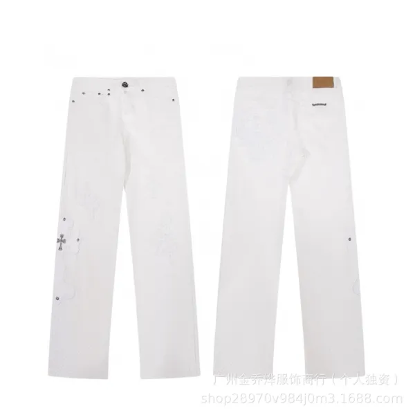 Design Wide-Leg Jeans with Leopard Crosses and Graffiti Print White Jeans - 15