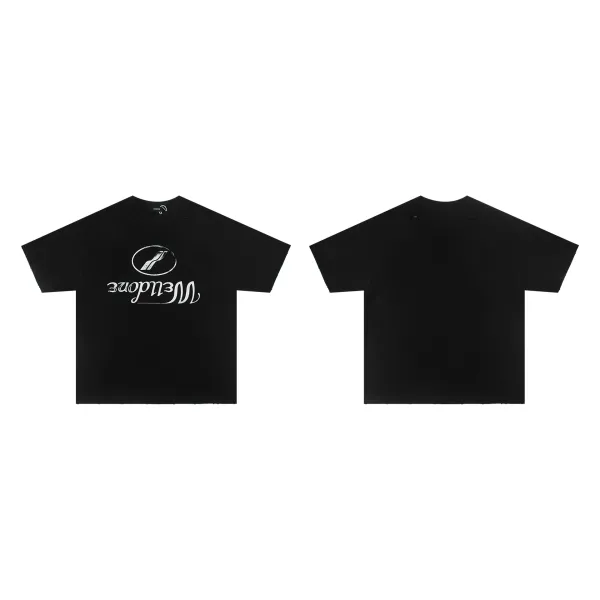 Design Welldone Double Logo Pixelated Print Black T-Shirt T-Shirts - 24