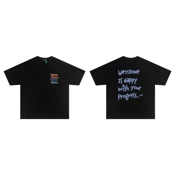 Design Welldone Double Logo Pixelated Print Black T-Shirt T-Shirts - 28
