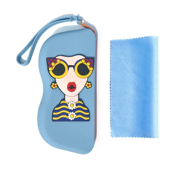 Design Cartoon Lady Wristlet Pouch in Sky Blue Clutches - 21