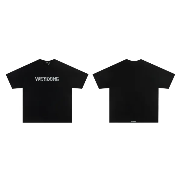 Design Welldone Double Logo Pixelated Print Black T-Shirt T-Shirts - 39