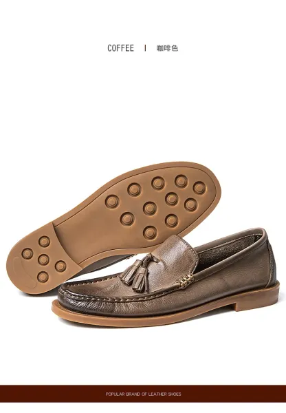 Design Brown Tassel Loafer Leather Slip-On Casual Shoes Loafers - 20