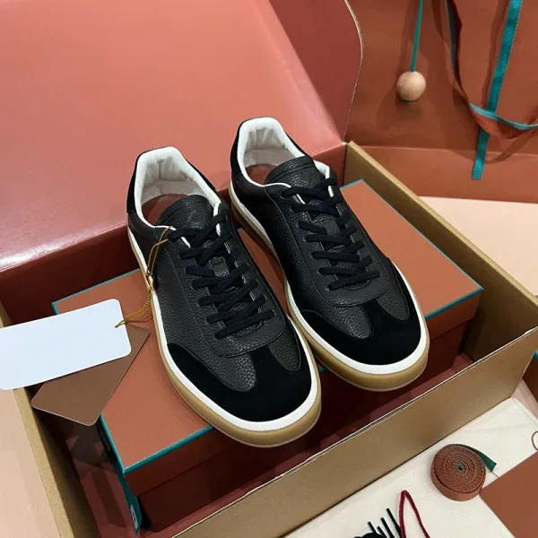 Design Low-Top Leather Sneakers Black White Gum Sole - 1