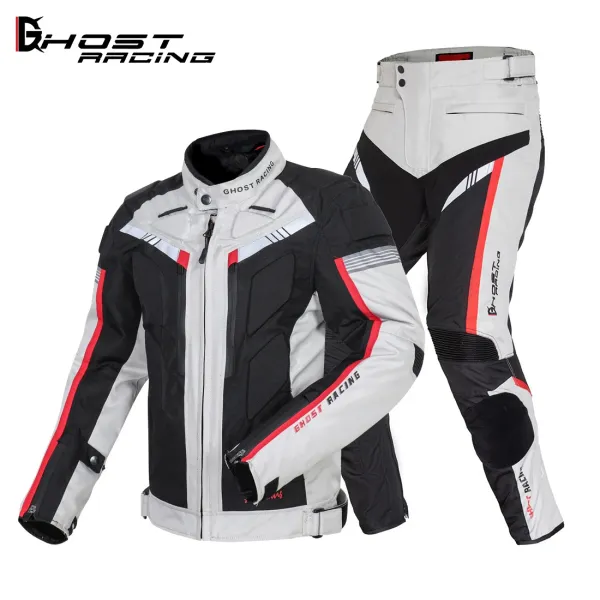 Design Ghost Racing Motorcycle Jacket and Pants Set Gray Black Red Sets - 1
