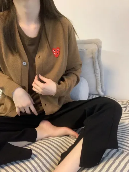 Comme des Garçons Play Heart Embroidered Cardigan Pink - 27