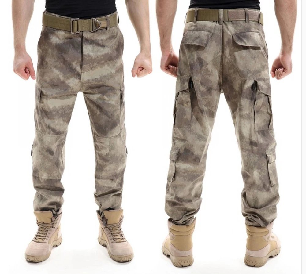 Design Multicam Camo Tactical Cargo Pants with Belt and Tan Combat Boots Pants - 19