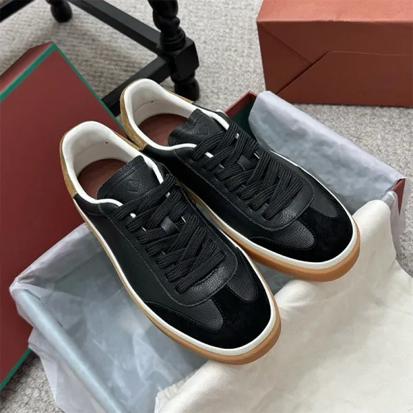 Design Low-Top Leather Sneakers Black White Gum Sole - 23