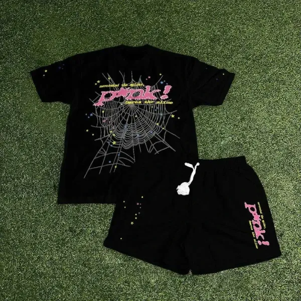 Spider! Spider Web Graphic T-Shirt and Shorts Set Black - 1