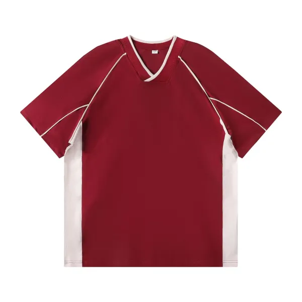Design V-Neck Contrast Panel Jersey Red / White - 1