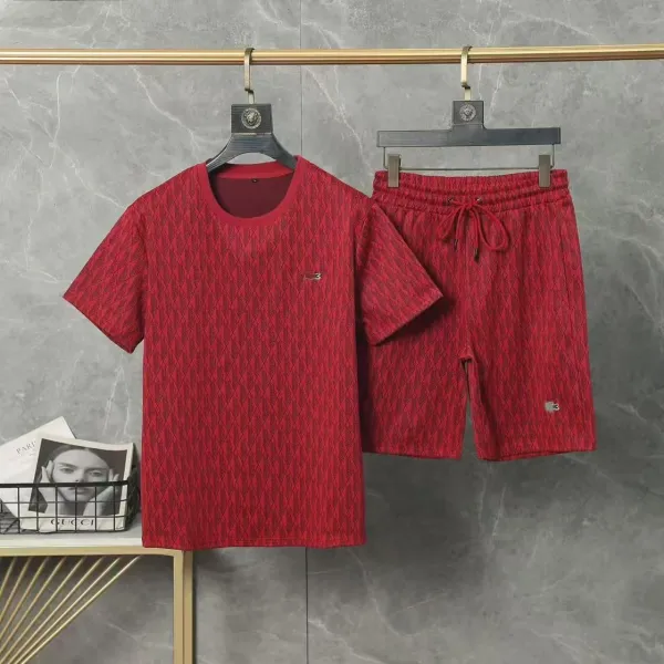 Lacoste Diamond Pattern Red T-Shirt and Shorts Set - 1