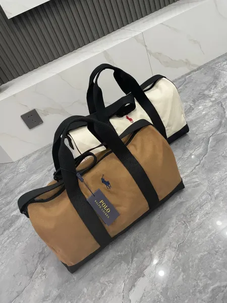 Polo Ralph Lauren Canvas Duffle Bag Beige and Black Travel Bag - 3