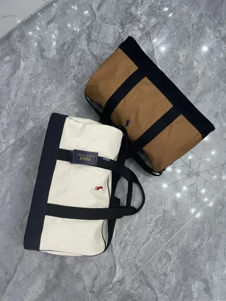 Polo Ralph Lauren Canvas Duffle Bag Beige and Black Travel Bag - 5