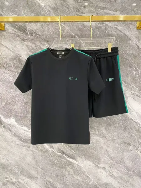 Gucci Logo-Embroidered Black and Green Trim T-Shirt and Shorts Set - 1