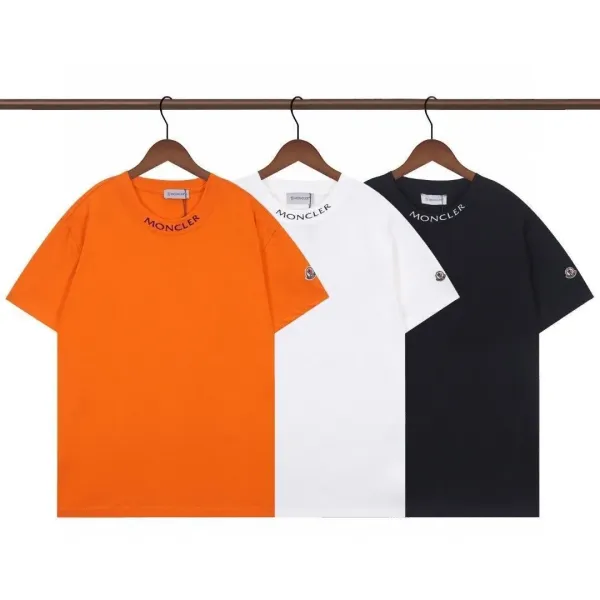 Moncler Logo-Embroidered Crewneck T-Shirt in Orange, White, and Black - 1