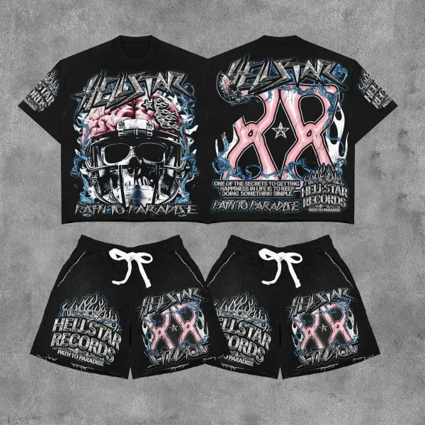 Hellstar Records Path To Paradise Graphic T-Shirt and Shorts Set Black - 1