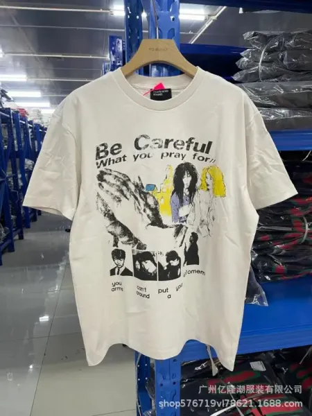 Design Be Careful Graphic Print Off-White T-Shirt - 1