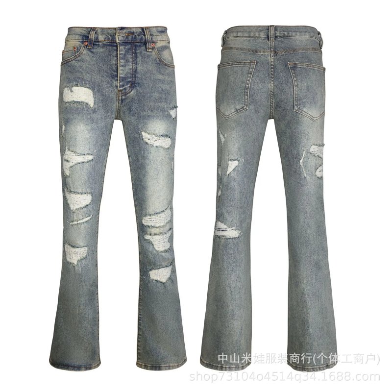 Distressed Flared Jeans Light Blue