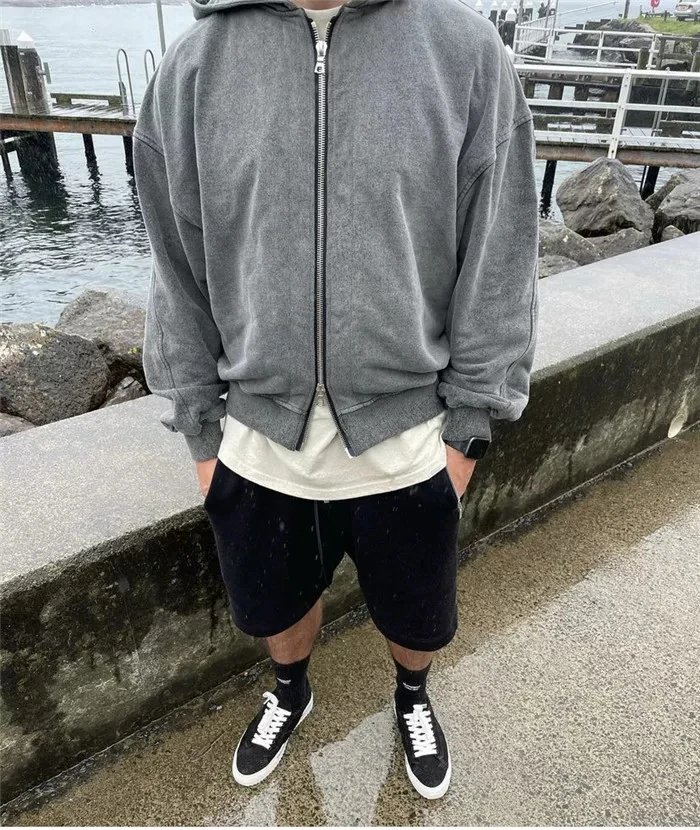 Design Drawstring Shorts with Zippered Pocket in Gray and Black - 22