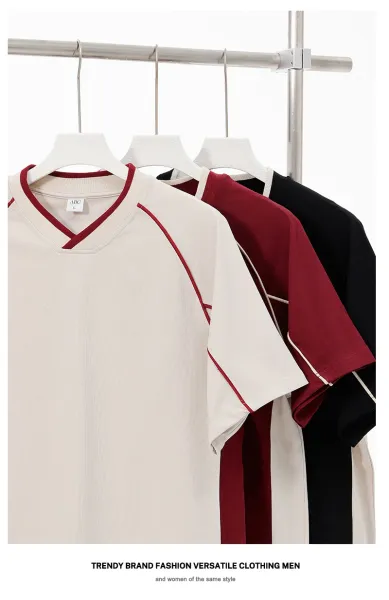 Design V-Neck Contrast Panel Jersey Red / White - 8