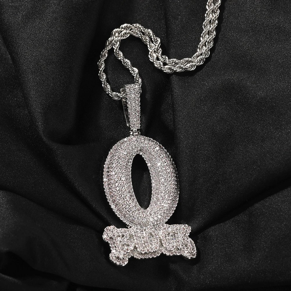 Design Custom 'O' Pendant Necklace with Micro-Pave Cubic Zirconia on Rope Chain Jewelry - 13