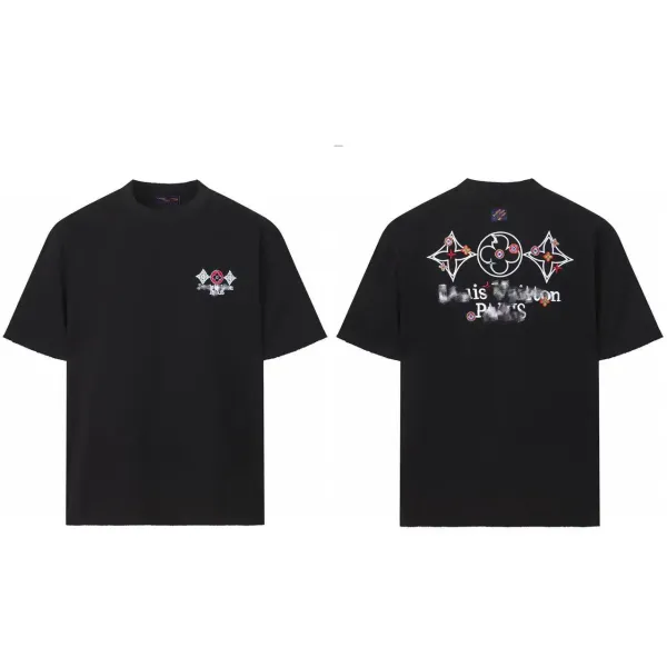 Louis Vuitton Monogram Floral Embroidered Black T-Shirt - 6