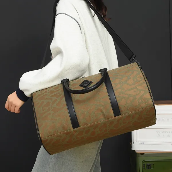Design Duffle Bag Leopard Print Olive Brown Travel Bag - 1