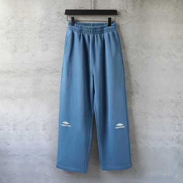 Balenciaga Logo-Embroidered Wide-Leg Sweatpants Blue - 1