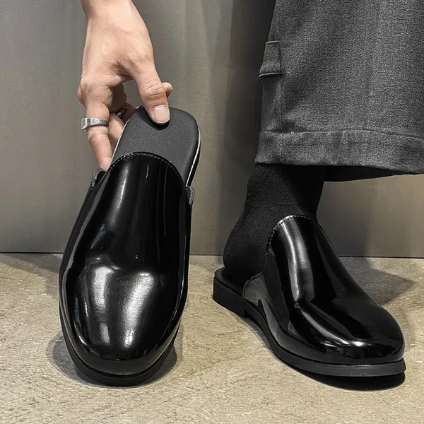 Design Patent Leather Loafer Slip-On Black Shoes - 1