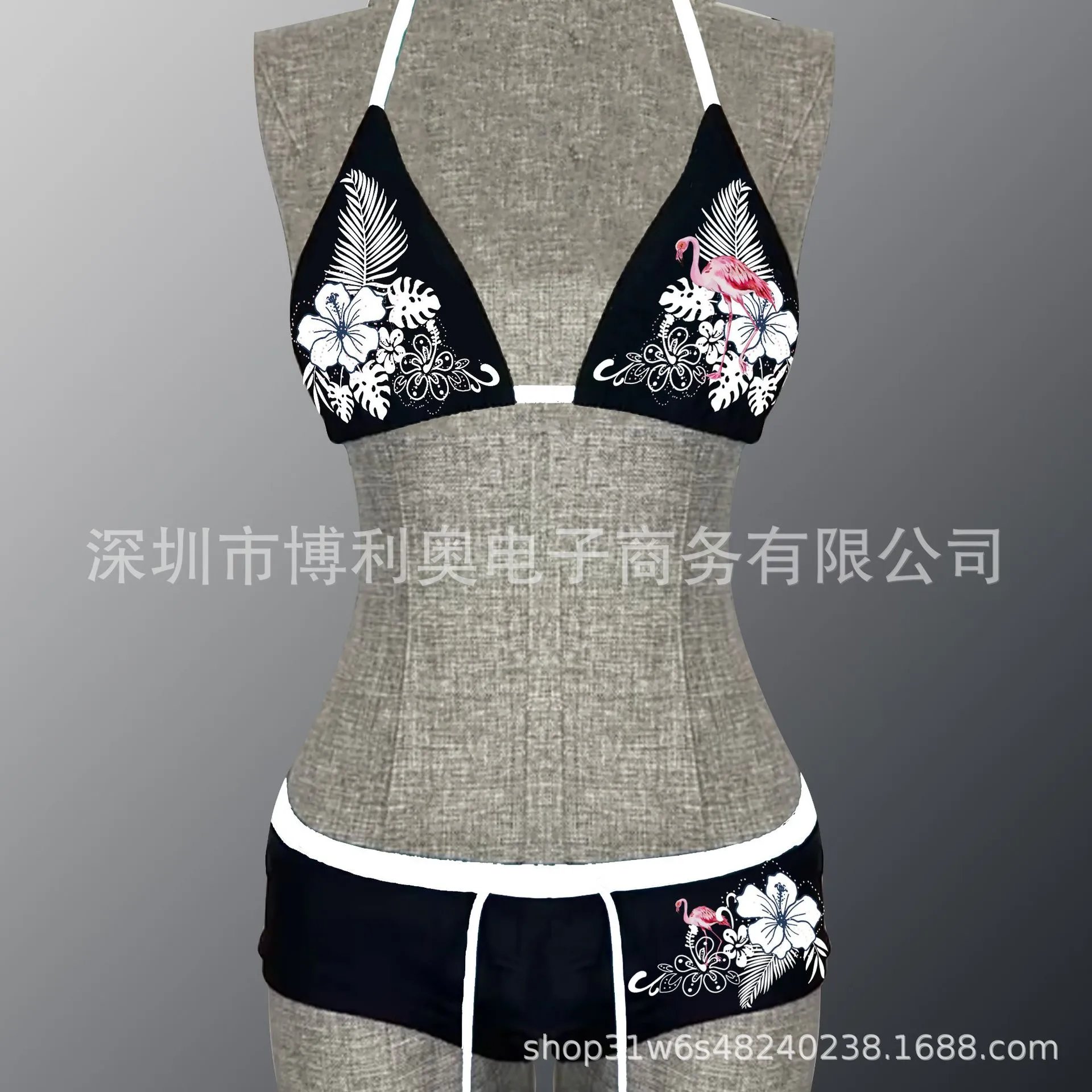 Design Tropical Flamingo Print Triangle Bikini Set Turquoise Swimwear - 9