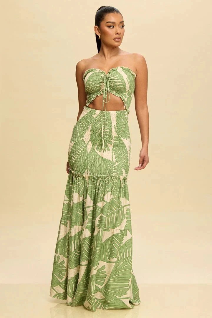 Design Striped Ruched Bustier Maxi Skirt Set Blue and White - 7