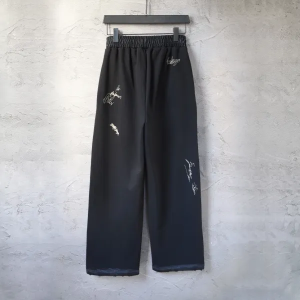 Design Printed Wide-Leg Sweatpants with Distressed Ink Wash White - 8