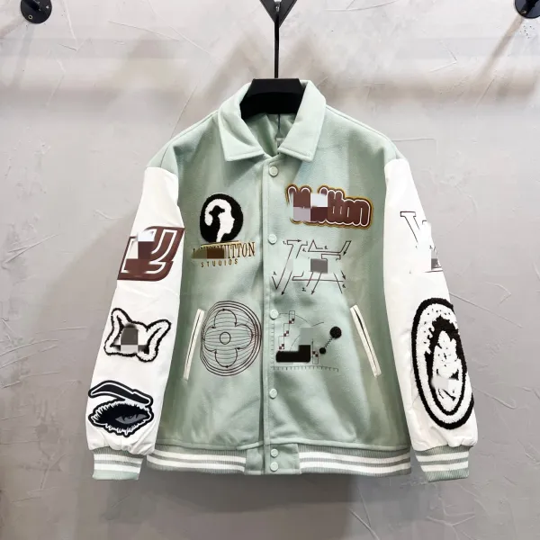 Design Varsity Jacket Green and White Embroidered Graphic Outerwear - 6