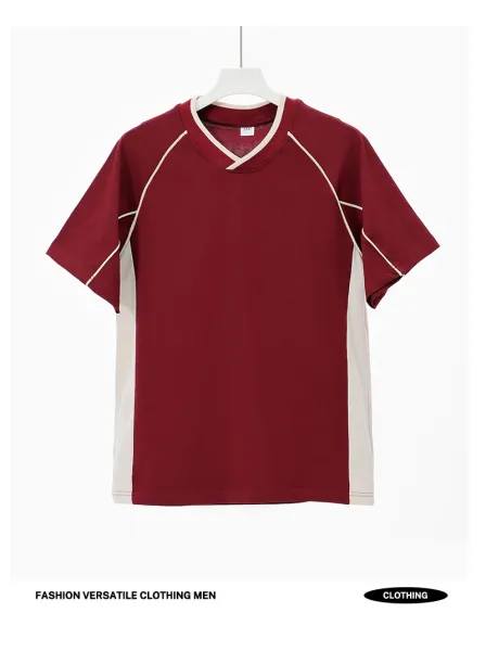 Design V-Neck Contrast Panel Jersey Red / White - 9