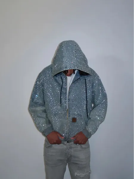 Denim Tears x Swarovski Crystal-Embellished Hooded Denim Jacket Light Blue Outerwear - 5