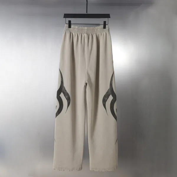 Design Printed Wide-Leg Sweatpants with Distressed Ink Wash White - 28