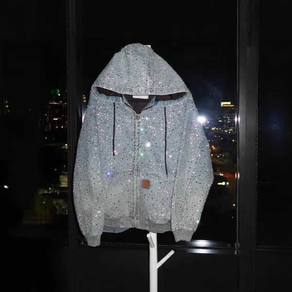 Denim Tears x Swarovski Crystal-Embellished Hooded Denim Jacket Light Blue Outerwear - 1