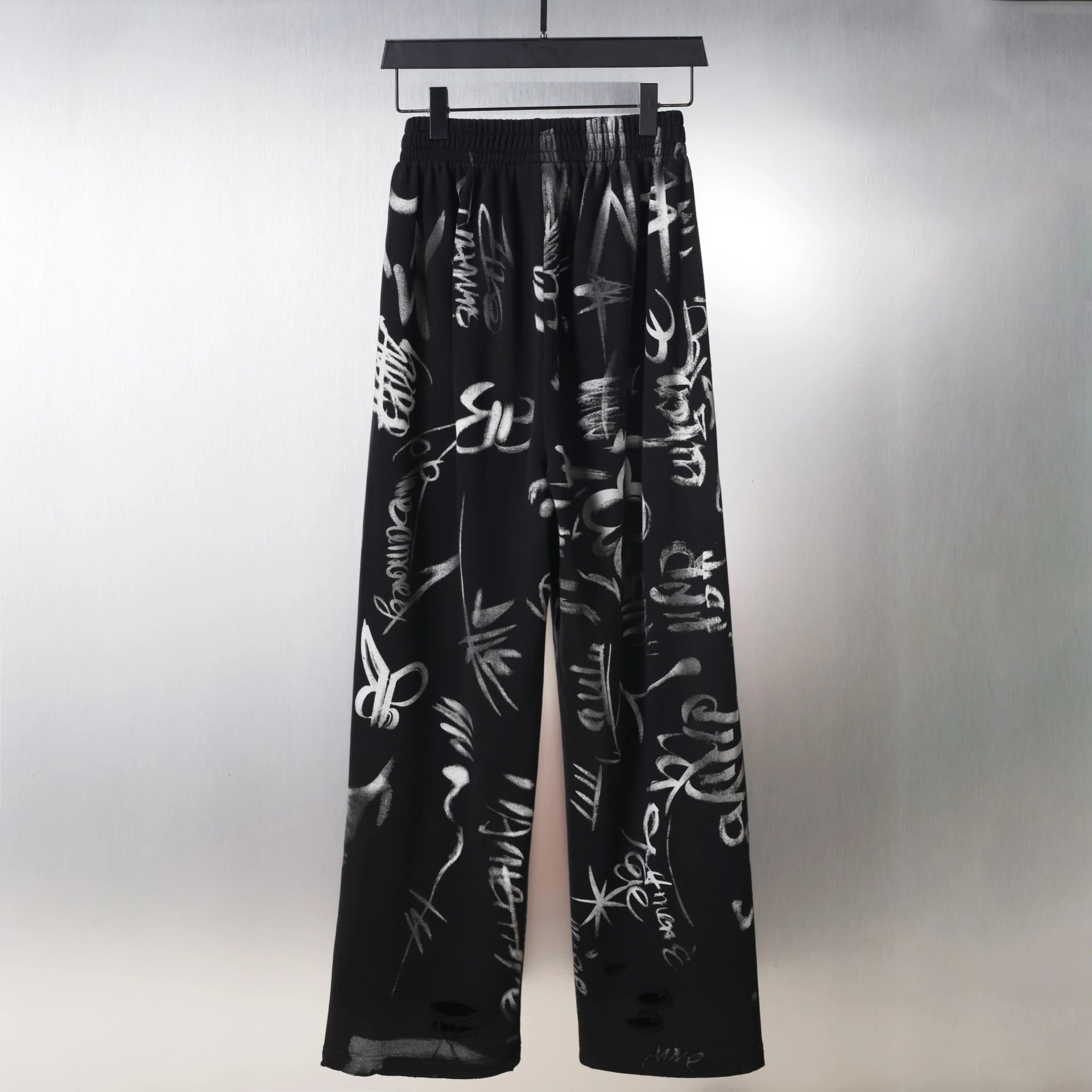 Design Printed Wide-Leg Sweatpants with Distressed Ink Wash White - 38