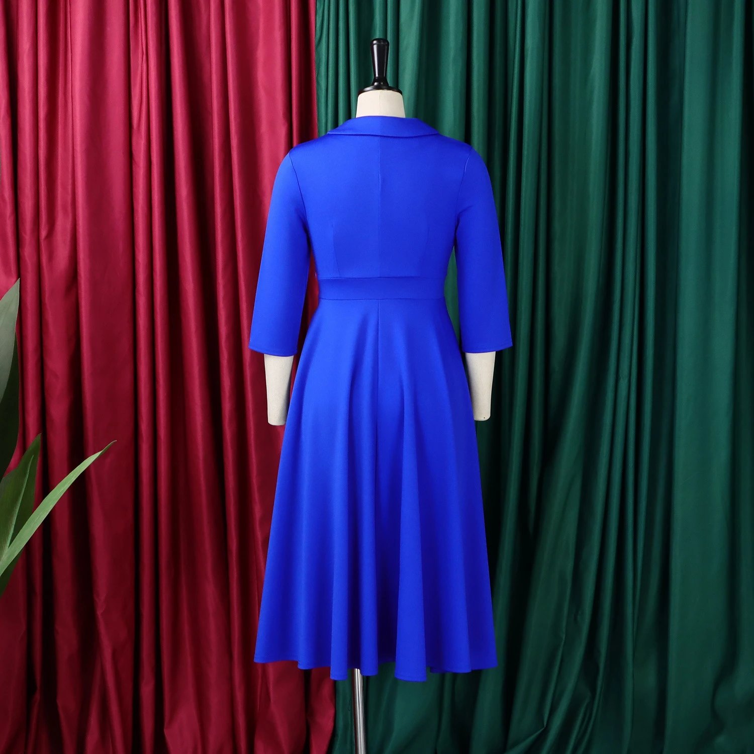 Design Wrap Front Midi Dress with Pearl Brooch in Navy - 35