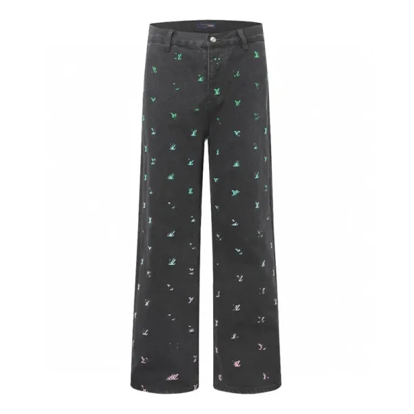 Louis Vuitton Monogram Print Wide-Leg Jeans Black - 1