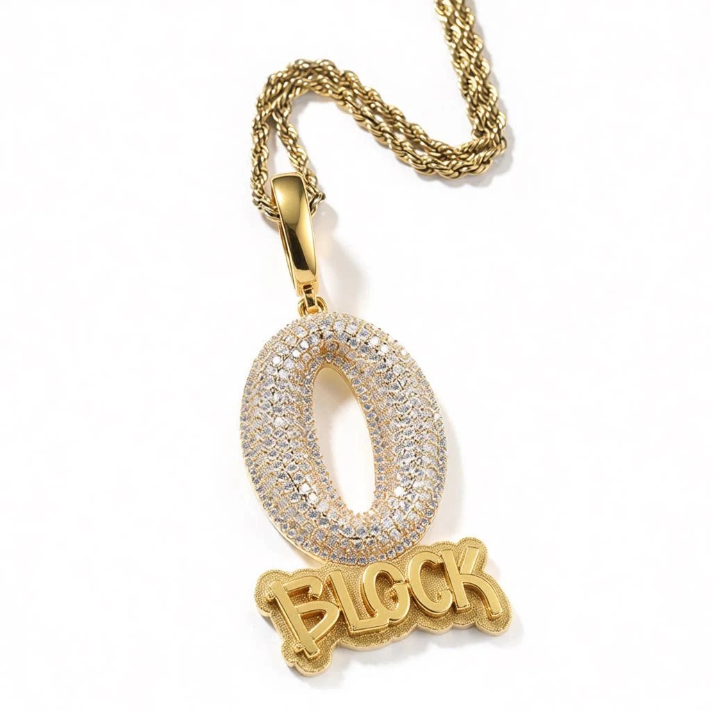 O Block Gold Pendant Necklace Jewelry