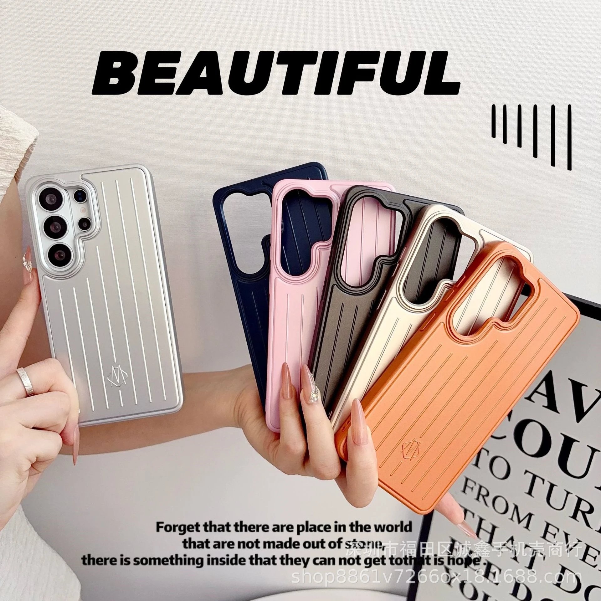 Design Phone Case with Vertical Ribbed Texture and Logo in Pink - 2
