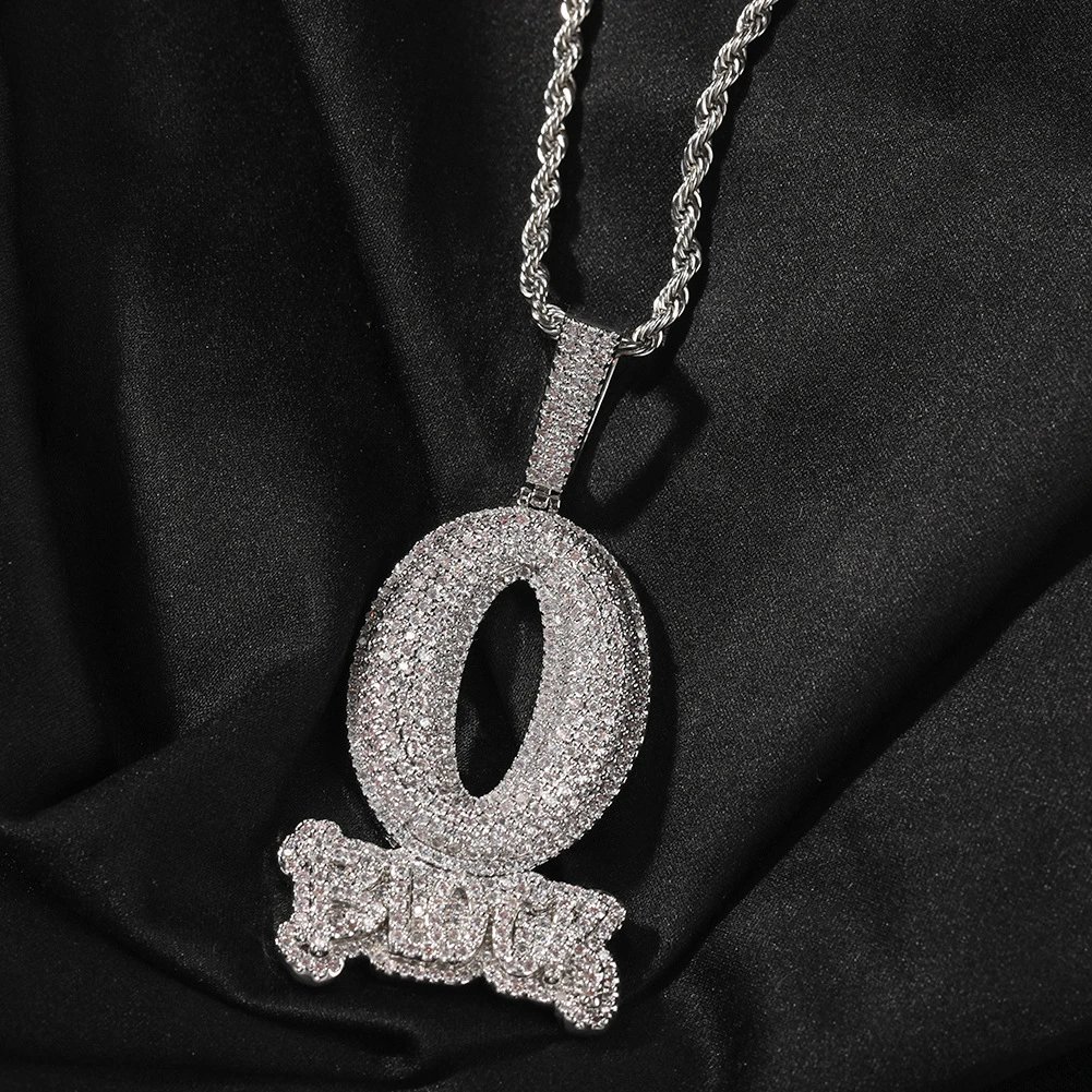 Design Custom 'O' Pendant Necklace with Micro-Pave Cubic Zirconia on Rope Chain Jewelry - 11