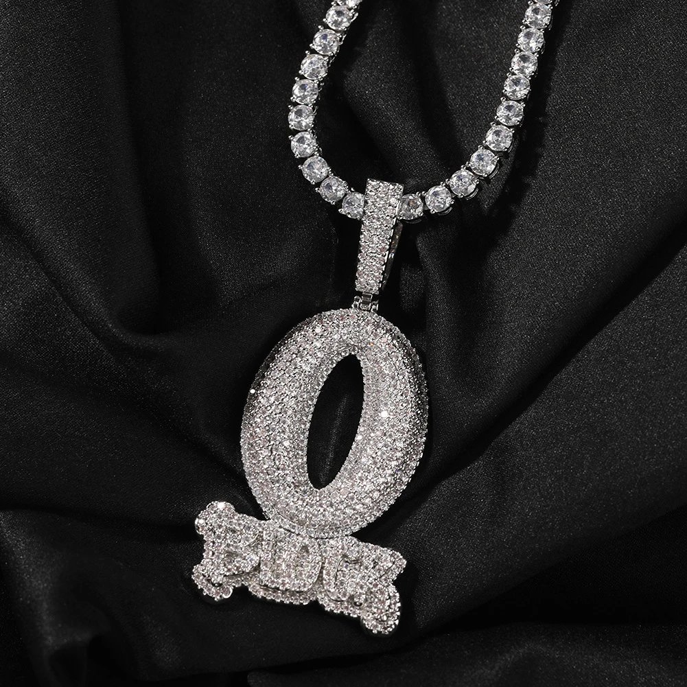 Design Custom 'O' Pendant Necklace with Micro-Pave Cubic Zirconia on Rope Chain Jewelry - 15