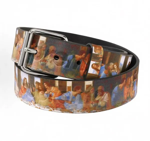 Design Leonardo da Vinci Last Supper Print Leather Belt - 1